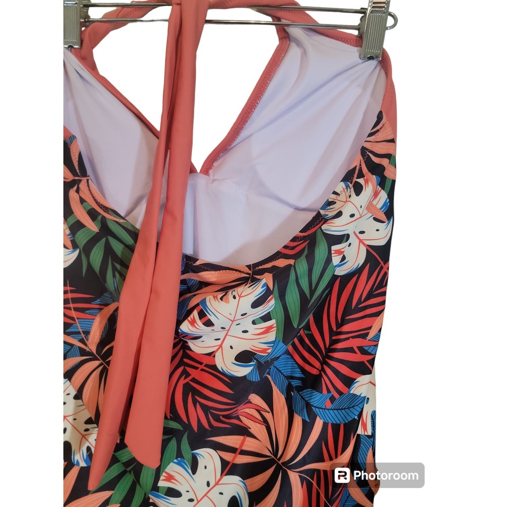 Tropical One Piece Womens Tie Neck Removable Pads Swimwear Swimsuit Sz Medium - Picture 3 of 5